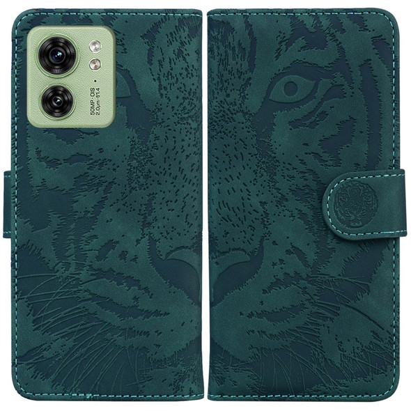 For Motorola Edge 40 Tiger Embossing Pattern Leatherette Phone Case(Green)