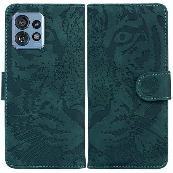For Motorola Edge 40 Pro Tiger Embossing Pattern Leatherette Phone Case(Green)