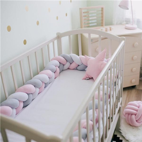 2M  Pure Color Weaving Knot for Infant Room Decor Crib Protector Newborn Baby Bed Bumper Bedding Accessories(White Pink Blue)
