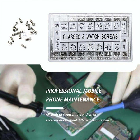 1000pcs Box Watch Glasses Repair Screw Set