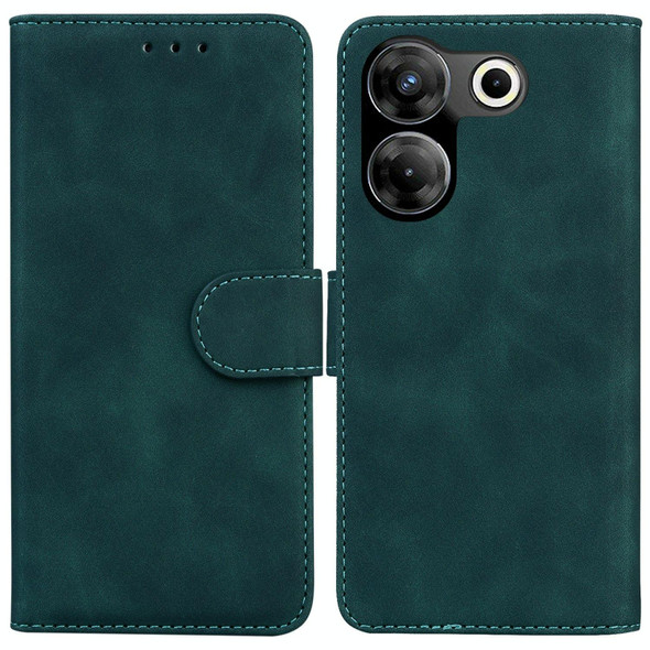 For Tecno Camon 20 Pro 4G / 20 Skin Feel Pure Color Flip Leatherette Phone Case(Green)