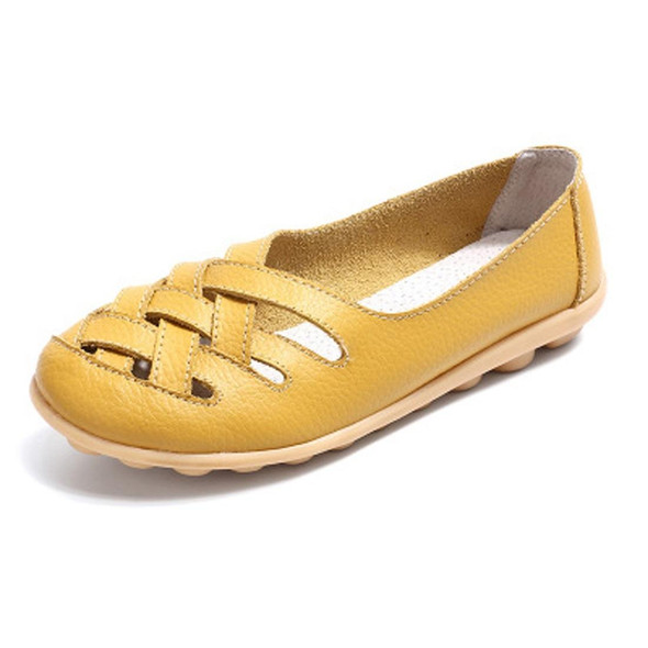Hollow Woven Casual Nurse Shoes Cover Foot Peas Shoes for Women (Color:Yellow Size:36)