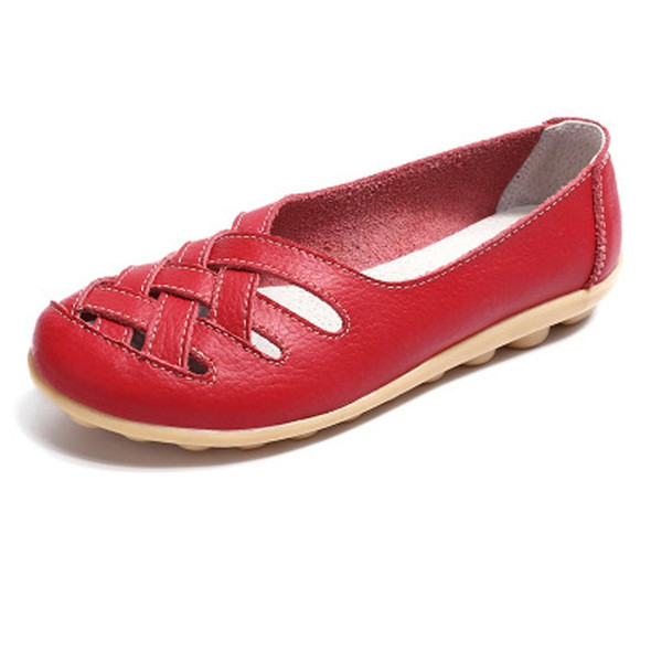 Hollow Woven Casual Nurse Shoes Cover Foot Peas Shoes for Women (Color:Red Size:43)