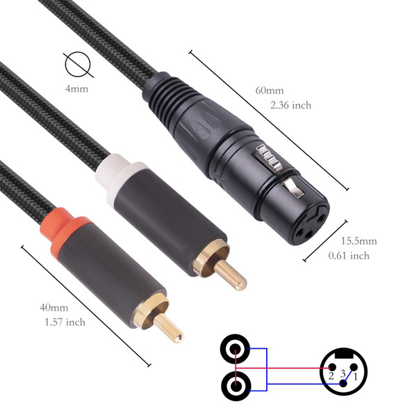 RCA20 XLR Female to Dual RCA Y-Splitter Audio Cable, Length:3m