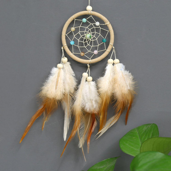 Home Decoration Dream Catcher Feather Hanging Jewelry(Beige)