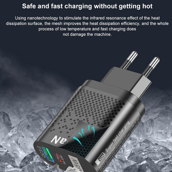65W GaN Mobile Phone Charger PD Fast Charge Computer Adapter, Color: Black EU Plug