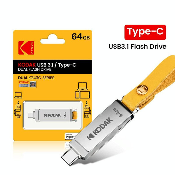 Kodak K243C 2 In 1 Type-C/USB-C + USB3.1 High-speed Transfer U disk, Capacity: 64GB