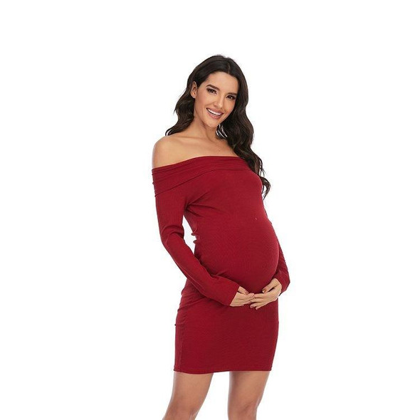 Pure Color One-shoulder Short-sleeved Maternity Dress (Color:Red Size:XXL)