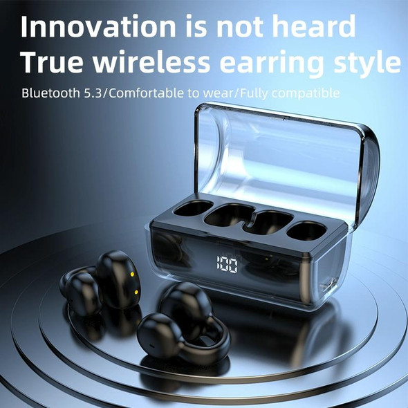 Ear Clip Type Sound Conduction Concept Bluetooth Earphone With Digital Display Charging Compartment(Black)