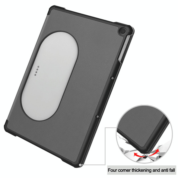 For Google Pixel Tablet Custer Pure Color 3-Fold Holder Smart Leatherette Tablet Case(Grey)