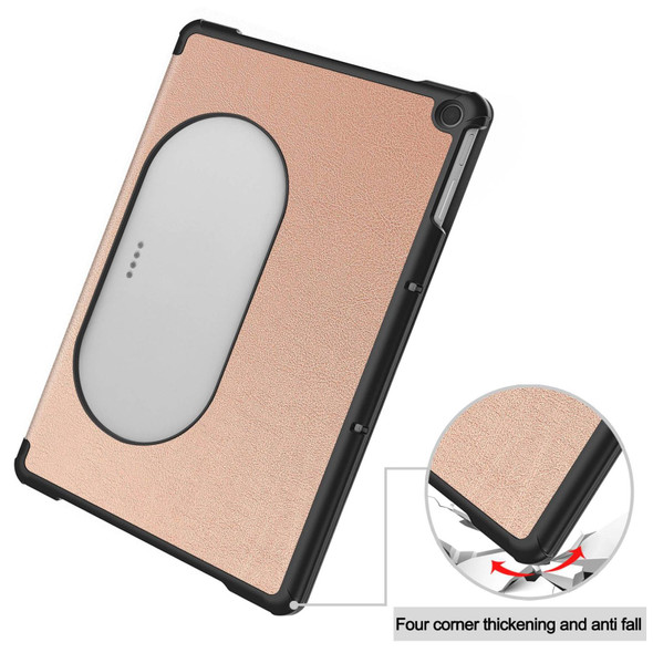 For Google Pixel Tablet Custer Pure Color 3-Fold Holder Smart Leatherette Tablet Case(Rose Gold)