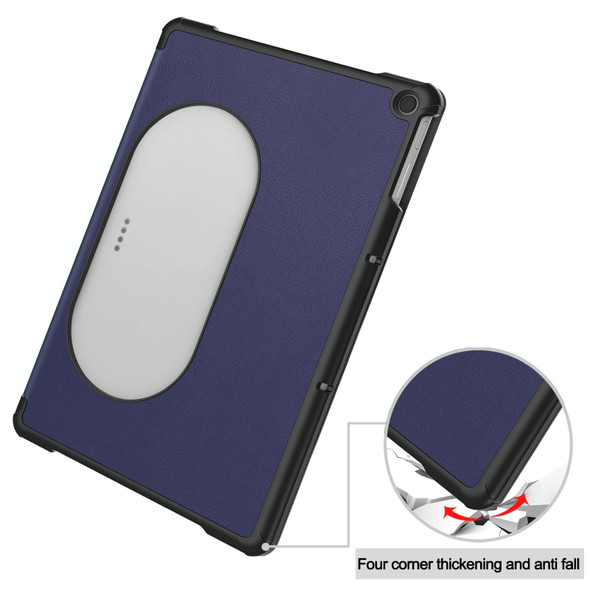 For Google Pixel Tablet Custer Pure Color 3-Fold Holder Smart Leatherette Tablet Case(Dark Blue)
