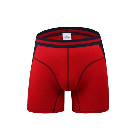 Men Colorblock Knitting Four Corners Underwear (Color:Red Size:XXL)