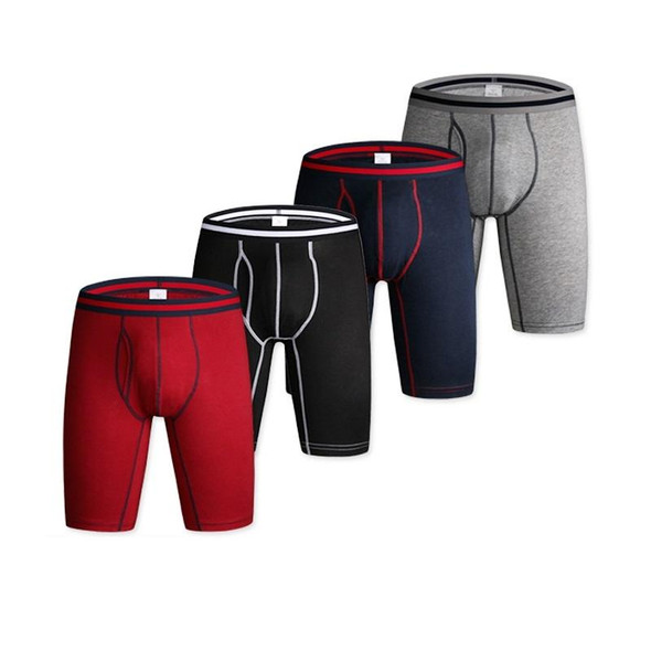 Men Cotton Sports Fitness Four Corners Underwear (Color:Wine Red Size:XL)