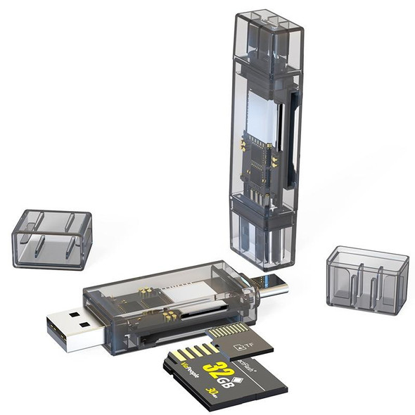 USB+TYPE-C SD/TF/OTG Computer U Disk Card Reader(Tea Color)