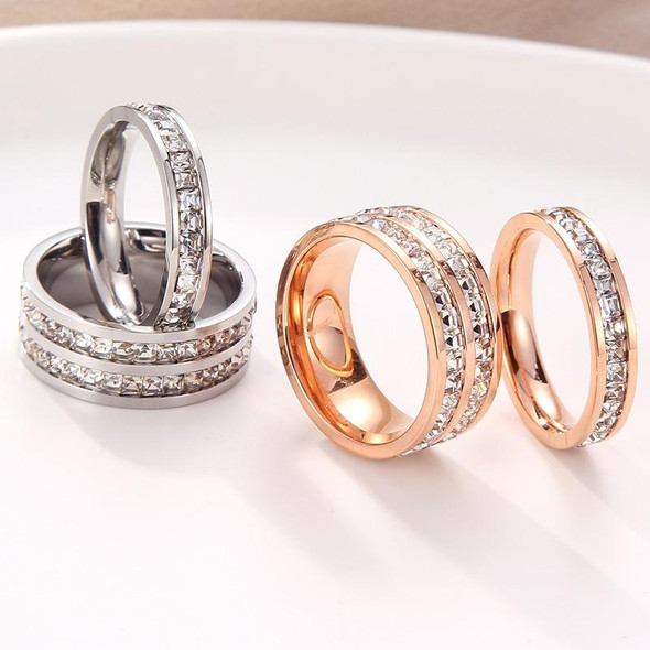 2 PCS Girls Simple Titanium Steel Diamond Ring, Size: US Size 3(Double Row Rose Gold)