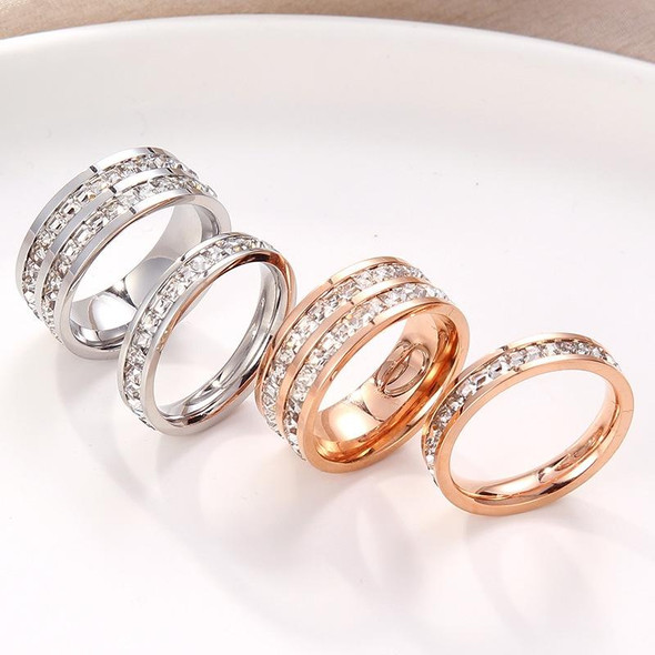 2 PCS Girls Simple Titanium Steel Diamond Ring, Size: US Size 3(Double Row Rose Gold)