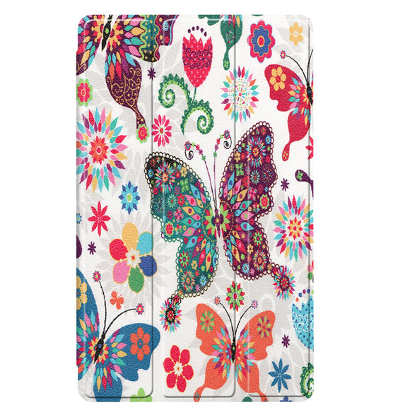 Samsung Galaxy Tab A7 Lite T225 Colored Drawing Pattern Horizontal Flip Leather Case with Three-folding Holder(Color Butterfly)