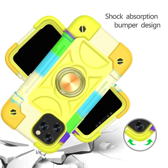 Shockproof Silicone + PC Protective Case with Dual-Ring Holder - iPhone 12 mini(Colorful Yellow Green)