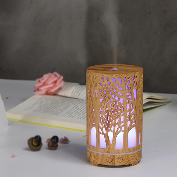 200ml Hollow-out Forest Pattern Wooden Essential Oil Aromatherapy Machine Ultrasonic Humidifier Automatic Alcohol Sprayer, Plug Specification:US Plug(Light Brown-3)