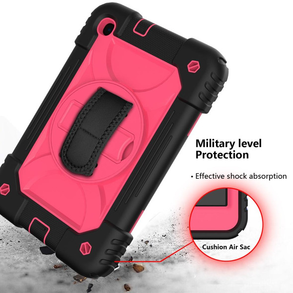 Samsung Galaxy Tab A 8.4 (2020) Shockproof PC + Silicone Combination Case with Holder & Hand Strap & Shoulder strap(Black + Rose Red)