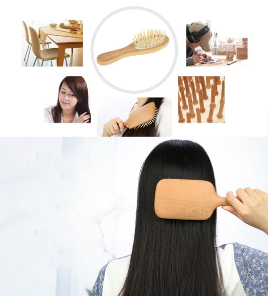 Natural Wooden Massage Hair Comb with Rubber Base & Wooden Brush, Size: Medium(White)