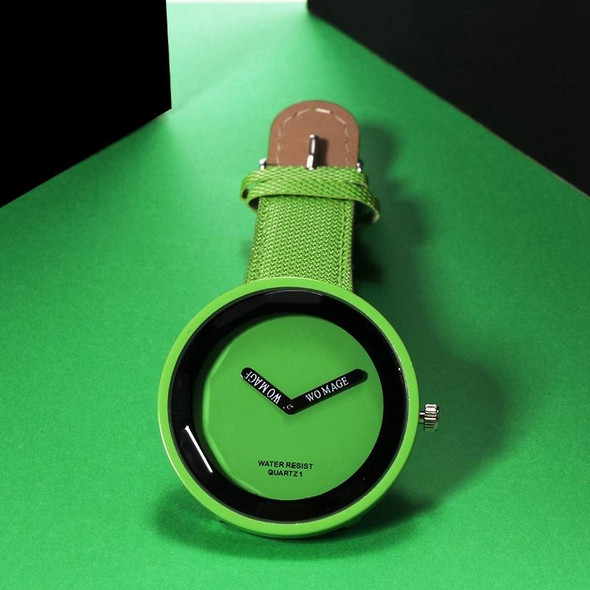 Simple Style Round Dial Matte Leather Strap Quartz Watch for Men / Women(Green )