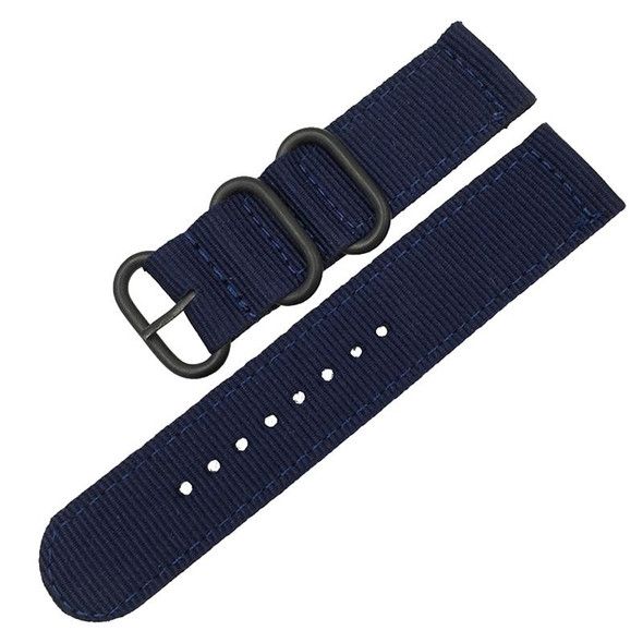 Washable Nylon Canvas Watchband, Band Width:20mm(Dark Blue with Black Ring Buckle)