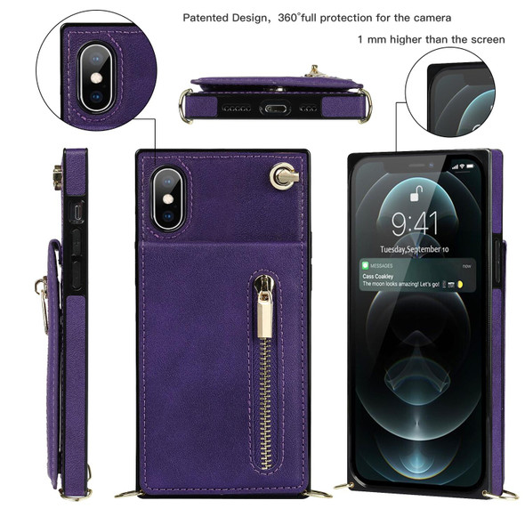 Cross-body Zipper Square TPU+PU Back Cover Case with Holder & Card Slots & Wallet & Strap - iPhone XS Max(Purple)