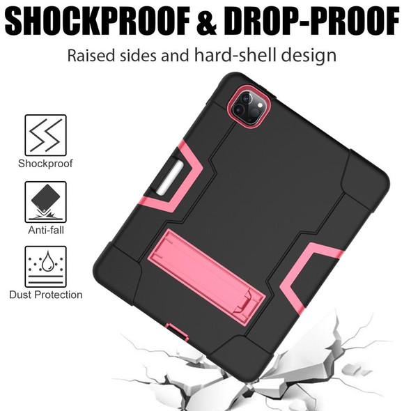 Contrast Color Robot Shockproof Silicone + PC Protective Case with Holder & Pen Slot - iPad Pro 12.9 (2018) / (2020)(Black + Rose Red)