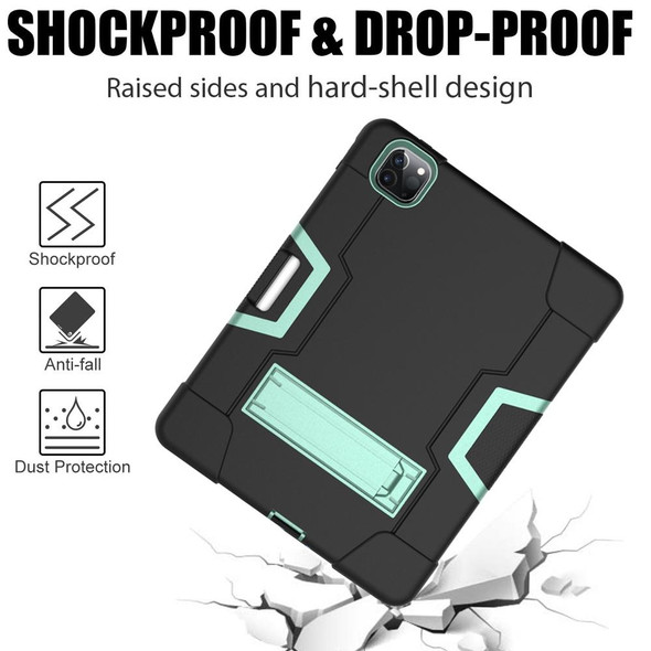 Contrast Color Robot Shockproof Silicone + PC Protective Case with Holder & Pen Slot - iPad Pro 12.9 (2018) / (2020)(Black + Mint Green)