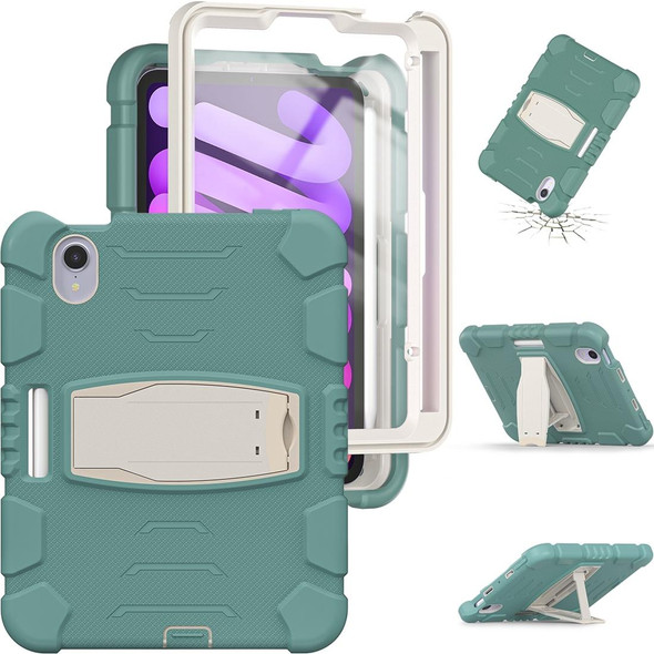 3-Layer Protection Screen Frame + PC + Silicone Shockproof Combination Tablet Case with Holder - iPad mini 6(Emerald Green)