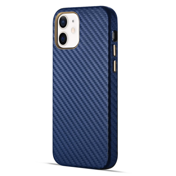 Carbon Fiber Leatherette Texture Kevlar Anti-fall Phone Protective Case - iPhone 12 mini(Blue)