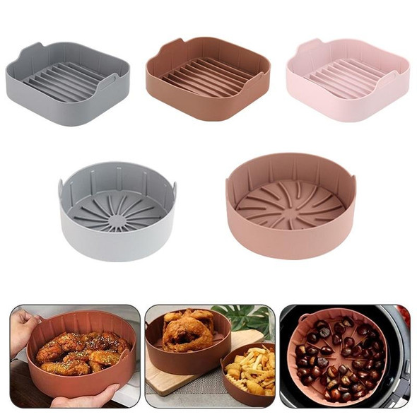 Air Fryer Silicone Grill Pan Accessories, Size: Round 19 cm(Coffee)