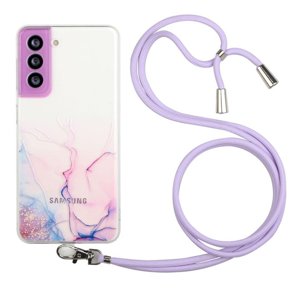 Samsung Galaxy S22 5G Hollow Marble Pattern TPU Shockproof Phone Case with Neck Strap Rope(Pink) - Open Box (Grade A)