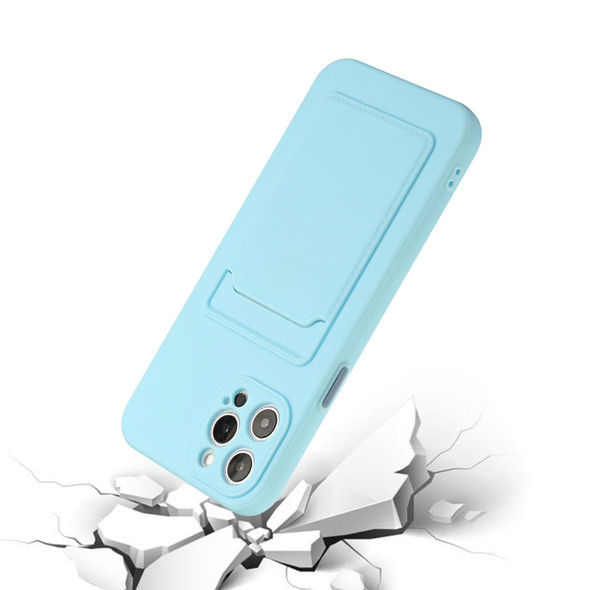 Card Slot Design Shockproof TPU Protective Case - iPhone 12 Pro(Sky Blue)