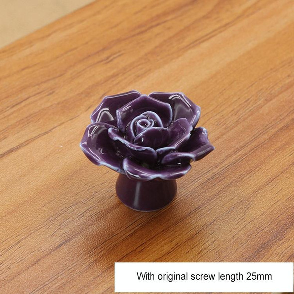 4 PCS 41mm Rose Shape Modern Literary Color Glazed Ceramic Cabinet Drawer Handle(Purple)