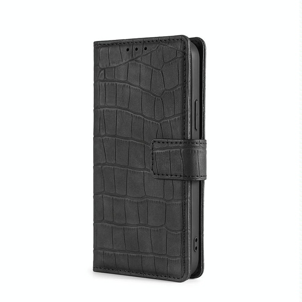 For ZTE Blade A53 4G Skin Feel Crocodile Magnetic Clasp Leather Phone Case(Black)