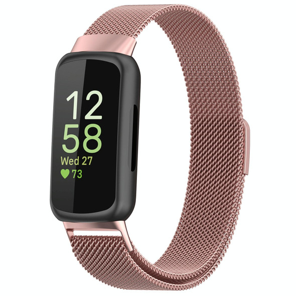For Fitbit Inspire 3 Milanese Metal Watch Band(Rose Pink)