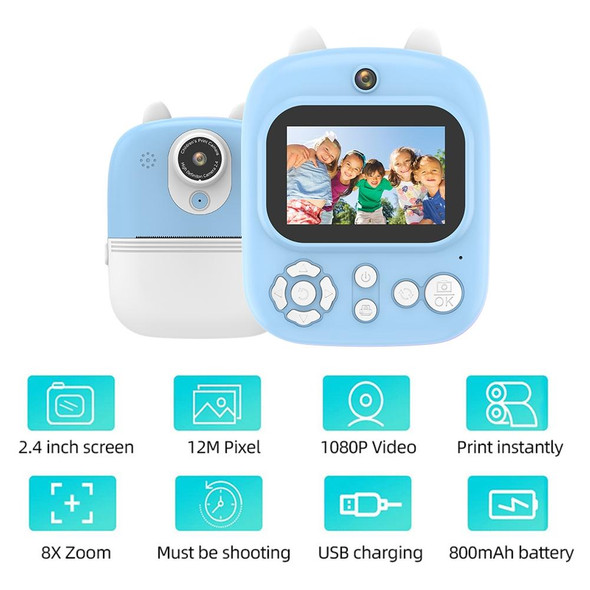 1200W Pixel  2.4 Inch Display Children Print Instant Camera Standard Blue