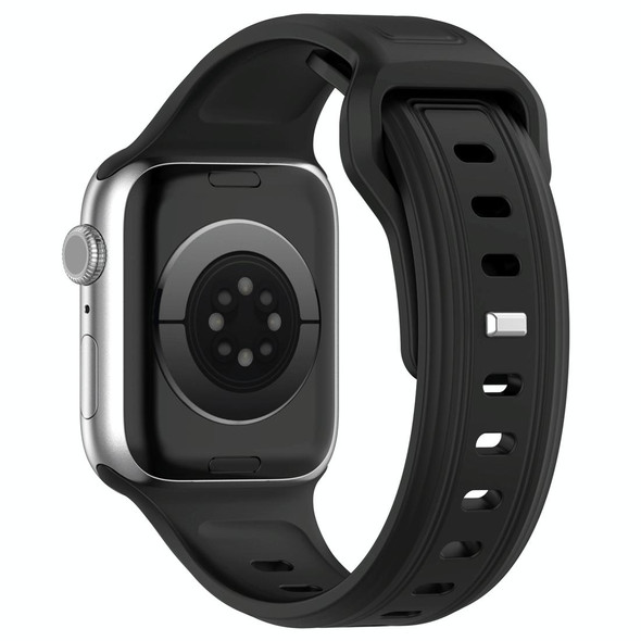 For Apple Watch 4 44mm Square Buckle Silicone Watch Band(Black)