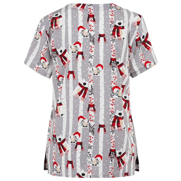 Christmas Print Short-sleeved Pocket T-shirt Nurse Uniform (Color:9 Size:XL)