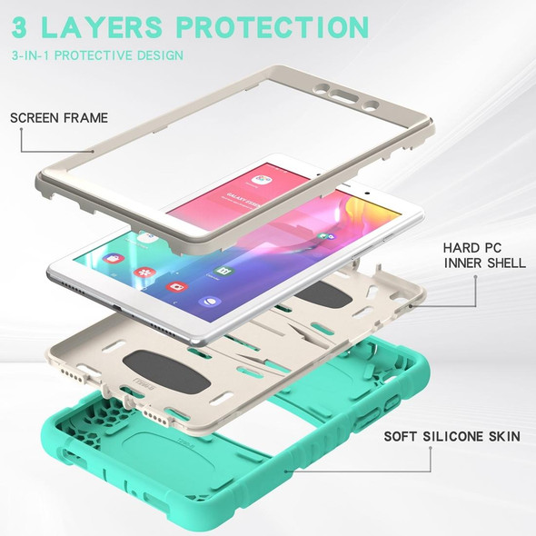 Samsung Galaxy Tab A8.0 2019 T290 3-Layer Protection Screen Frame + PC + Silicone Shockproof Combination Case with Holder(Mint Green)