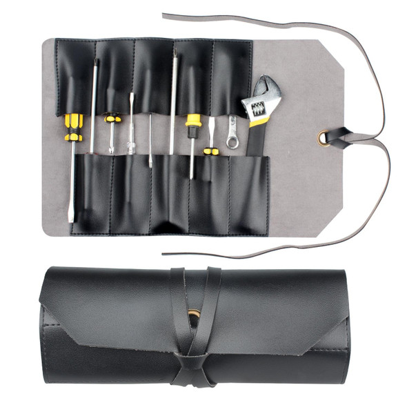 CL97 Multi-Function Toolkit Bundled Leatherette Tool Bag Double Thickened Two-Purpose Wrench Bag(Black)