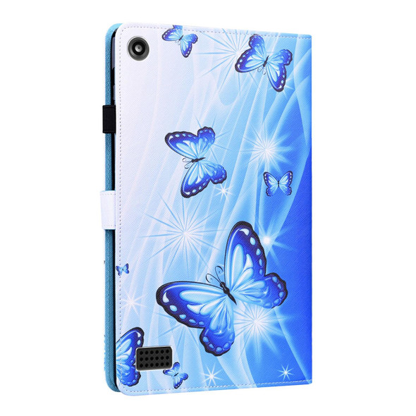 Amazon Kindle Fire 7 Animal Pattern Horizontal Flip Leatherette Case with Holder & Card Slots & Photo Frame & Sleep / Wake-up Function(Blue Butterfly)