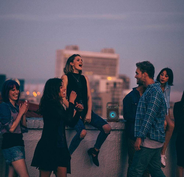 Teens celebrating a funny rooftop party