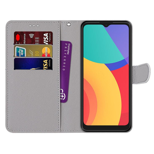 Alcatel 3L 2021 Coloured Drawing Cross Texture Horizontal Flip PU Leatherette Case with Holder & Card Slots & Wallet & Lanyard(Slant Hat Blue Mirror Cat)