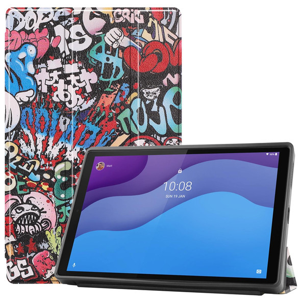 Lenovo Tab M10 HD 2nd Gen TB-X306 Painted Pattern Horizontal Flip Tablet PC Leather Case with Tri-fold Bracket & Sleep / Wake-up Function(Graffiti) - Open Box(Grade A)