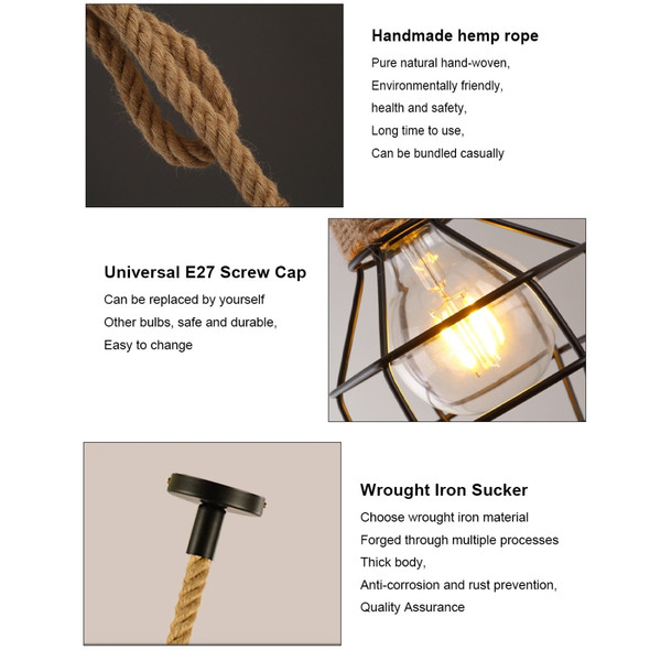 YWXLight Milimalist Wrought Iron Art Handmade Hemp Rope Weaving Frame Ceiling Light Pendant Lamp for Restaurant Bar Cafe House - Open Box(Grade A)