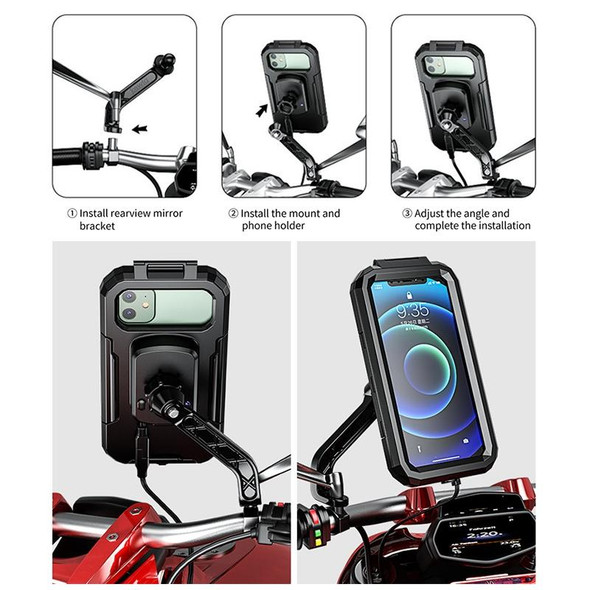 M18L-A2 Motorcycle / Bicycle Rearview Mirror Wireless Charging Waterproof Box Mobile Phone Holder - Open Box(Grade A)